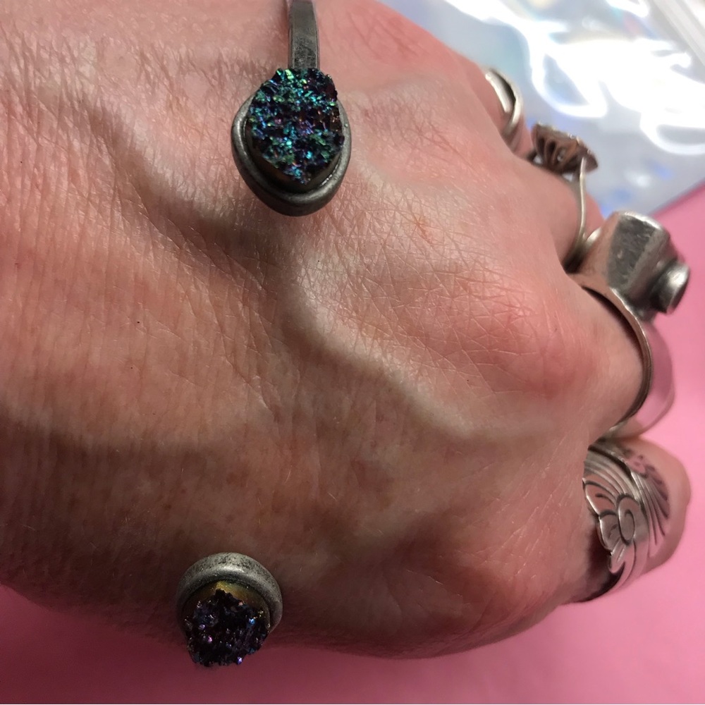 Upper Arm band cuff crystal glitter bracelet iridescent purple blue vintage